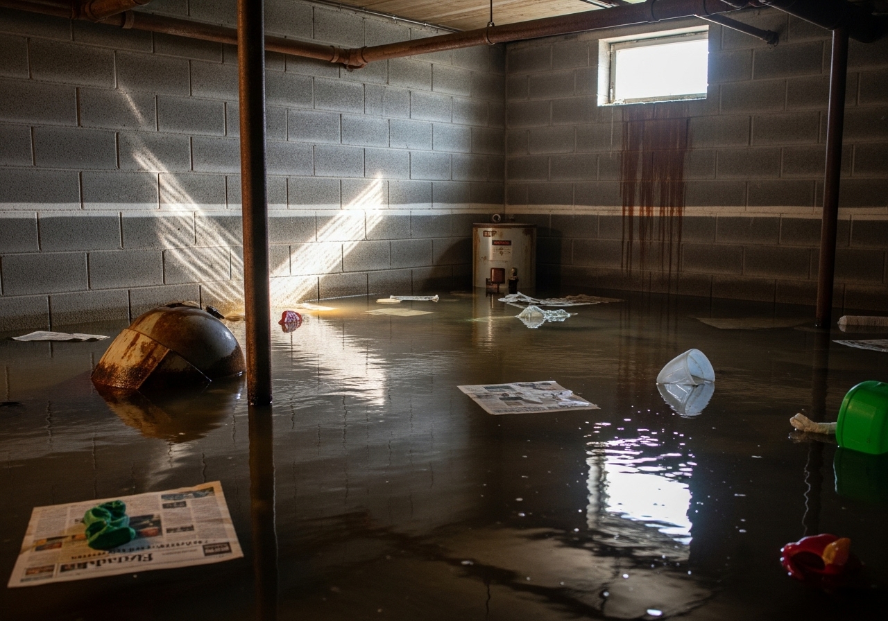 flooded cinder block basement
